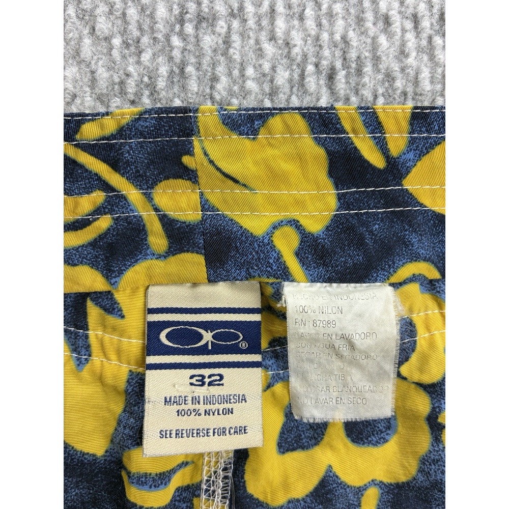 Vintage Op Ocean Pacific Men's 32 Yellow Blue Floral Nylon Surf Board Shorts - Picture 5 of 7